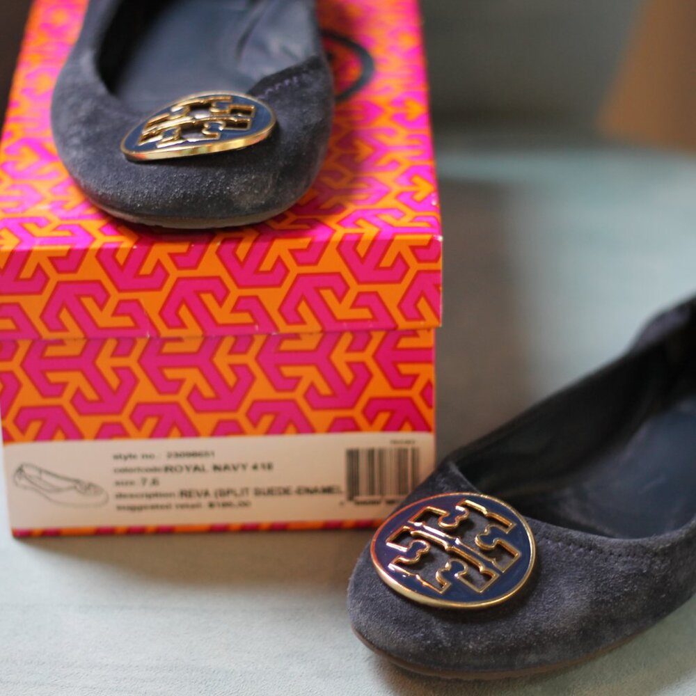 Tory Burch Blue Suede Reva Ballet Flat